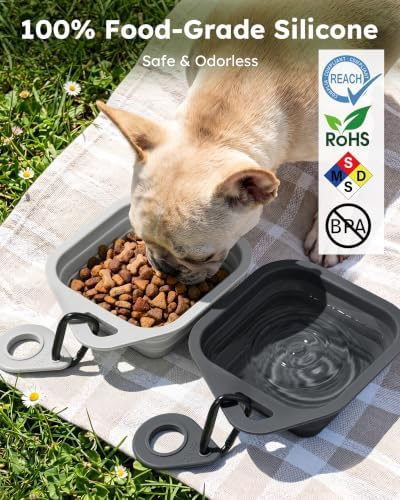Pecute 2 Pack Foldable Travel Dog Bowls, Portable Silicone, Grey/Dark Grey