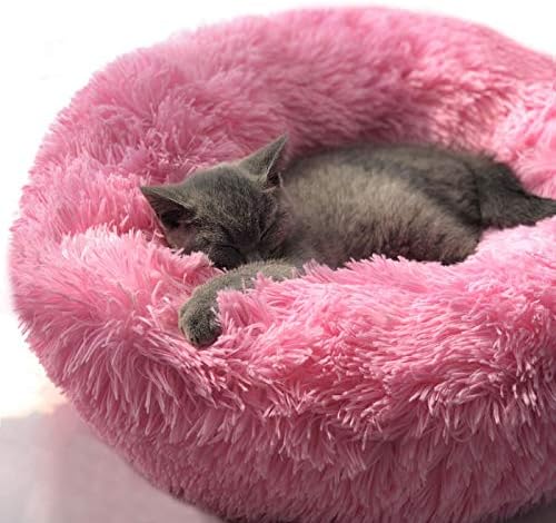 Modern Soft Plush Round Pet Bed for Cats or Small Dogs, Mini Medium Sized Dog Cat Bed Self Warming Autumn Winter Indoor Snooze Sleeping Cozy Kitty Teddy Kennel (20'' D x 8'' H, Hot Pink)