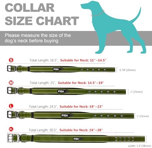 Fida Padded Dog Collar for Small Dogs with Metal Belt Buckle, Green
