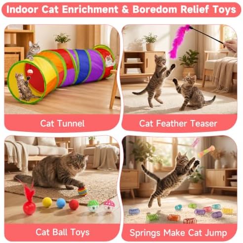 AILUKI 33PCS Cat Toys Variety Pack for Indoor Cats, Kitten Toys Cat Tunnel