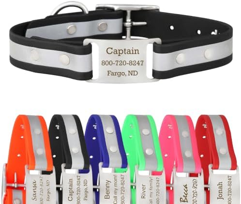 dogIDs Personalized Reflective Waterproof ScruffTag Dog Collar - Custom, Soft Grip, Safe Adjustable, Odor Resistant - Black, 1 in x 18 in (Fits Neck Sizes: 16-20 in)