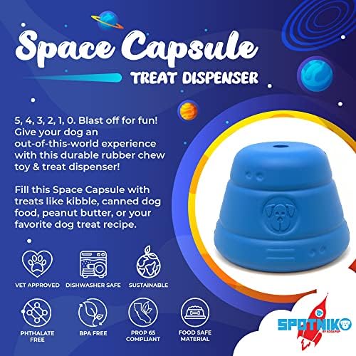 SodaPup Spotnik Space Capsule - Durable Dog Treat Dispenser & Chew Toy Made in USA from Non-Toxic, Pet Safe, Food Safe Natural Rubber for Mental Stimulation, Problem Chewing, Calming Nerves, & More