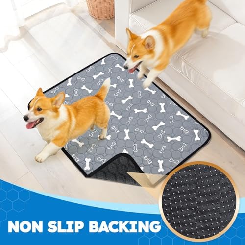 Washable Pee Pads for Dogs, Absorbent Reusable Puppy Training Pads, Leakproof, Non-Slip, Waterproof Cat Doggie Pad Pet Potty Mat for Indoor&Outdoor, Whelping, Playpen, Crate, Gray 20"x28"