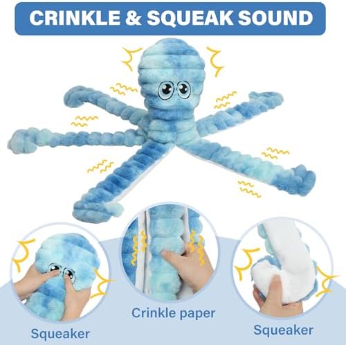 PrimePets 27” Extra Large Dog Toys, Plush Crinkle Squeaky Octopus Dog Toy