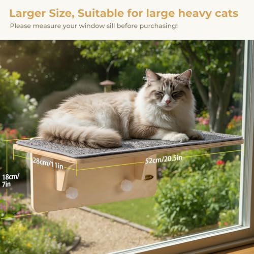 Pecute 2-in-1 Large Cat Window Perch & Wall Shelves, Solid Wood, 21"x11"