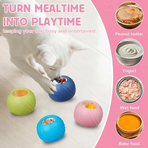 Long-Lasting Dog Lick Toy, Wobbly Dog Enrichment Lick Bowl to Keep Dogs Busy, Interactive Stuffable Dog Treat Feeder for Boredom, Silicone Treat Dispensing Chew Toy(Pink,M)