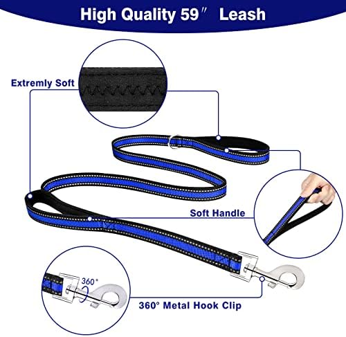 WINSEE Pet Harness Collar and Leash Set, All-in-one Reflective Dog Harness No Pull with Adjustable Buckles for Puppies, Small, Medium, Large, and Extra-Large Dogs (Large, Dark Blue)
