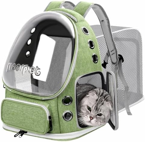 Cat Bubble Backpack Carrier, Expandable Breathable Pet Backpack for Cats Dogs Up to 20 lbs, Airline Approved Foldable Transparent Travel Carrier for Small Pets, Green