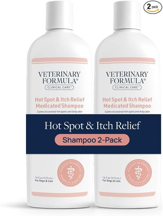 Veterinary Formula Clinical Care Hot Spot & Itch Shampoo, 16 oz, 2-Pack | Medicated shampoo for dogs and cats that helps alleviate sensitive skin, scratching and licking of the coat