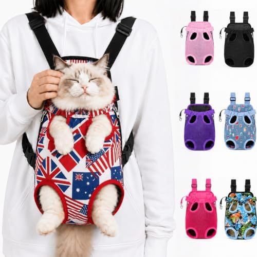 Cat Carrier Backpack, Adjustable Front Pet Carrier with Legs Out Design for Small Medium Dogs Cats 5-18 Lbs, Soft Wearable Dog Chest Sling Pouch for Hiking Camping Travel Cycling Outdoors