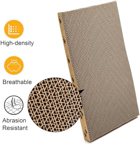 Pumtus Set of 2 Cat Scratching Boxes, 17x10 in 6 Pcs Corrugated Cardboard Pad with 2 Boxes, Large Cute Reversible Kitty Sofa Bed, Refillable Wave Shaped Lounge, Interactive Kitten Toy for Indoor Cat