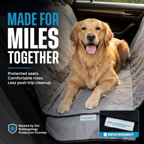 Bulldogology Dog Car Seat Cover Waterproof Heavy Duty Bench Dog Hammock Backseat Protector from Hair, Muddy Paws, Scratches - Pet Car Seat Cover for Cars Trucks SUVs (Large, Grey)
