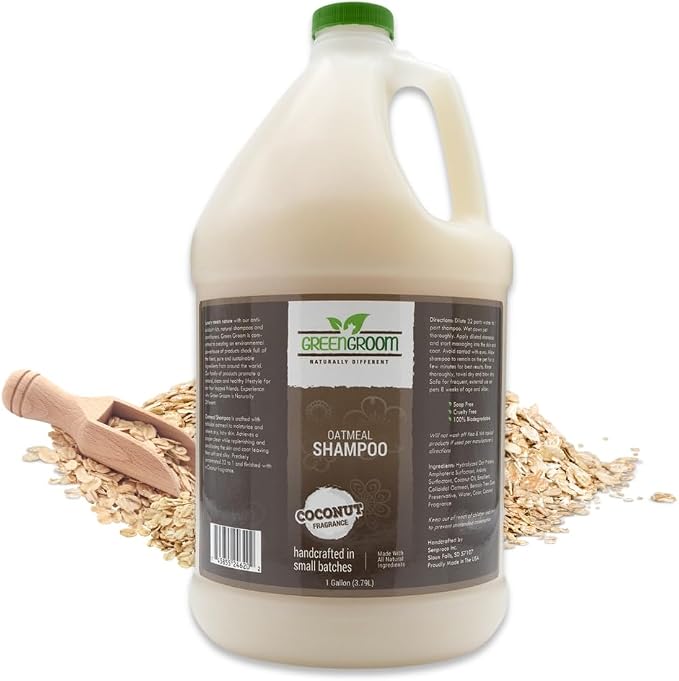 Green Groom Oatmeal Shampoo for Dogs with Dry Itchy Skin Relief, 1 Gallon | 32:1 Concentrate, Colloidal Oatmeal and Coconut Oil Calm Irritated Skin, Moisturizing Pet Grooming Wash, Groomer Grade