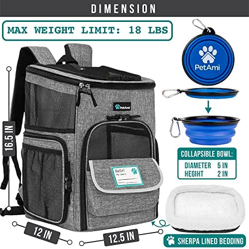 PetAmi Dog Backpack Carrier, Airline Approved 4-Way Entry Cat Bag, Gray