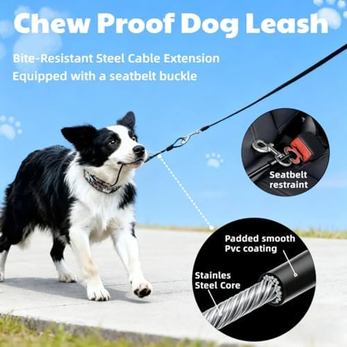 26ft Retractable Dog Leash for Large Dogs with Poop Bag Holder and LED Light,Heavy Duty Retractable Dog Leash with Chew Proof Extender,One-Hand Lock System,Impact-Resistant,Up to 110 lbs(Wihte)