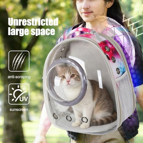Cat Carrier Backpack with Back Expandable Cat Carrier Galaxy Pink -Space Capsule Cat Bubble Backpack for Kitten Bunny Small Puppy Vet and Outdoor Adventure (Galaxy Pink, Bubble Window)