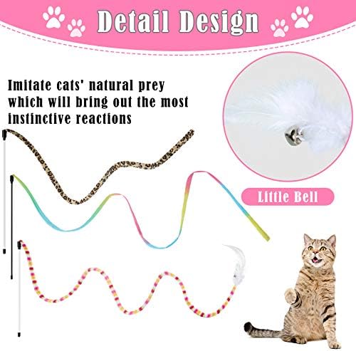 Sumind 6 Pcs Cat Toys Snake Cat Teaser Wand Toy with Feather and Bell