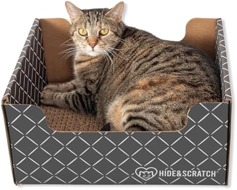 Hide & Scratch Cardboard Cat Scratcher Box & Bed Dark Grey Diamond Pad