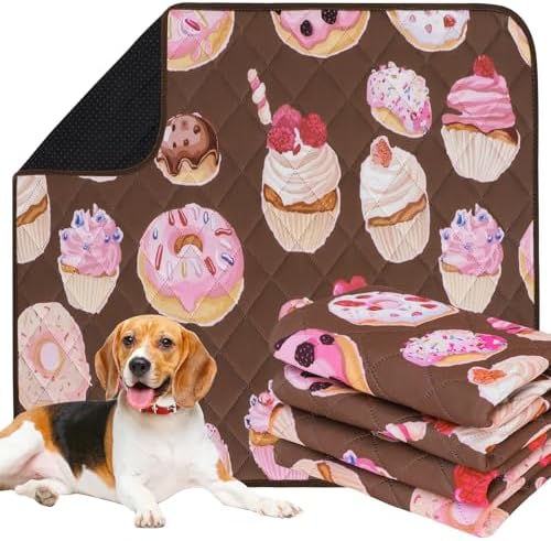 IEUUMLER Washable Pee Pads for Dogs, 2 Pack Cake Pattern Reusable Waterproof Puppy Potty Pads, Non-Slip Absorbent Pet Training Pads for Playpen Crate Bed EU015 Coffee Cake, 48x36