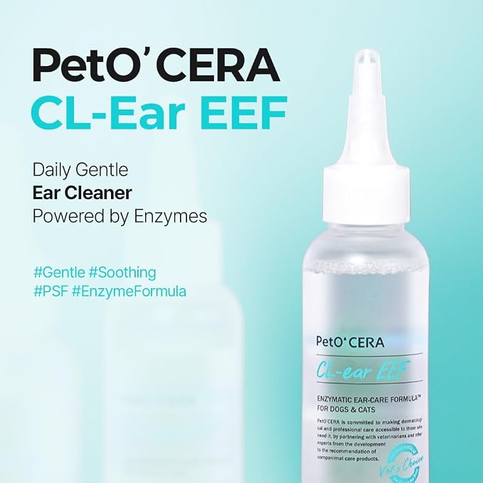 PetO’CERA EEF Ear Cleaner for Dogs & Cats, Vet Approved, Otic Enzymatic Infection Treatment, Gently Removes Debris, Odor, Soothes Itching, Hypoallergenic, Alcohol-Free, No Sting 4 fl oz