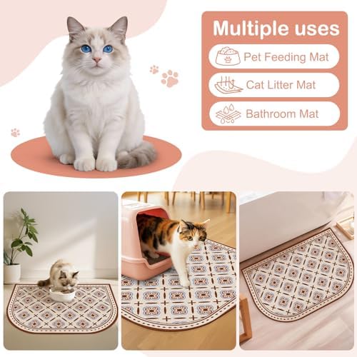 Glittme 33"X22" Arch Shape Cat Litter Mat Trapping Pad Soft Loop-Mesh Litter Box Mat Easy to Clean & Non-Slip Waterproof & Less Waste,Red Brown
