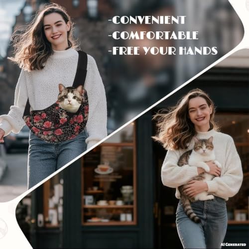 COEQINE Dog Sling Carrier 0-10 Lbs, Black Red Leopard Printed Carrier Sling