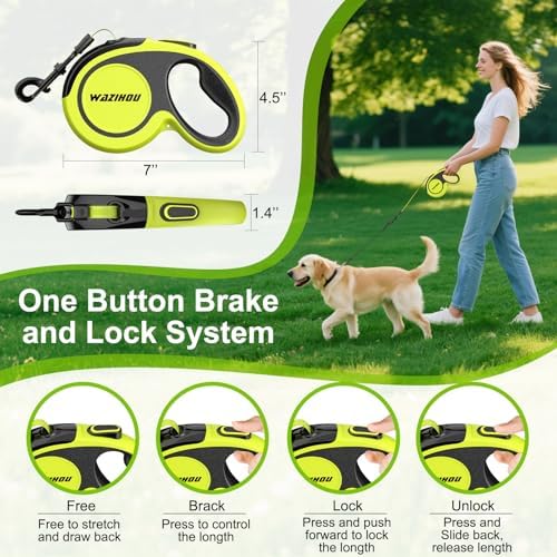 Upgraded Retractable Dog Leash 16.4ft' - Heavy Duty Reflective Retractable Leash with Anti-Slip Soft Grip - Detachable Poop Bag and Chew Proof Cable Included Small Medium Large Dogs up to 66 lbs