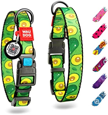 WAUDOG Adjustable Nylon Dog Collar for Large Small Medium Dogs with QR Tag