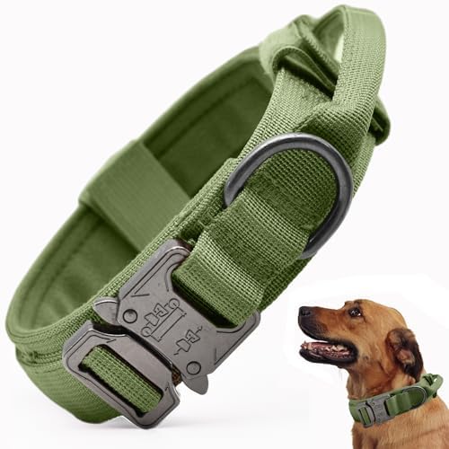 Tactical Dog Collar, Adjustable Military Training Nylon Pet Collar, Green M