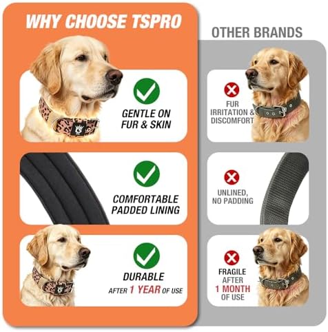 TSPRO Heavy Duty Thick Dog Collar with Metal Buckle for Large Dogs