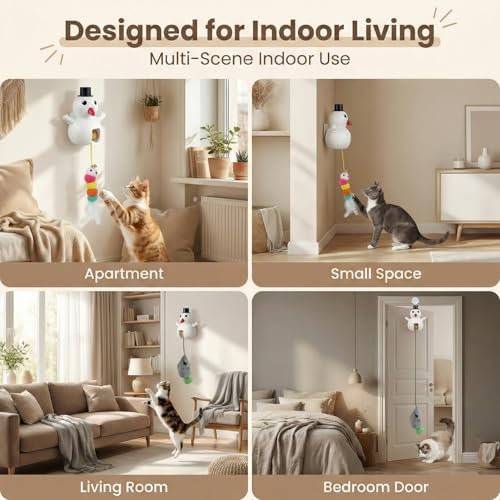 Luxelle Interactive Cat Toy for Indoor Cats, Automatic Hanging Cat Toy with 6.5ft Retractable Elastic Cord, Motion & Laser Play Modes, USB Rechargeable, Wall & Door Mount Toy