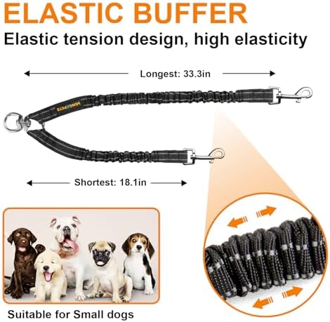 MingXpet 2 Dog Leash, Dog Leash for 2 Dogs, 360° Swivel No Tangle Double Walking Training Leashes for Small Dogs, Comfortable Shock Absorbing Reflective Bungee, Black