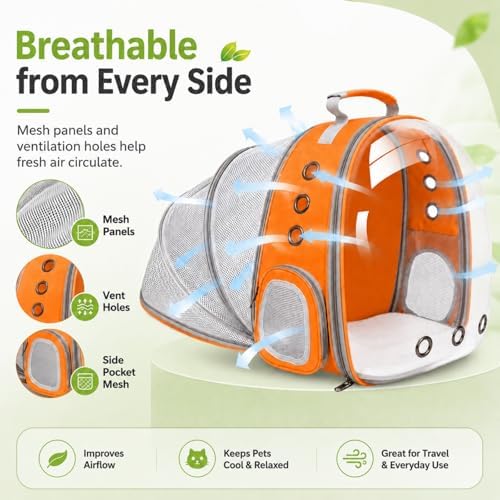 Expandable Cat Carrier Backpack with Bubble Window, Orange