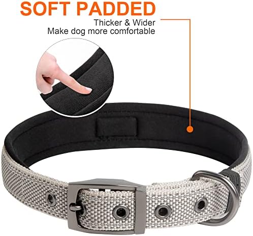 Fida Heavy Duty Dog Collar for Medium Dogs with Metal Belt Buckle, Grey