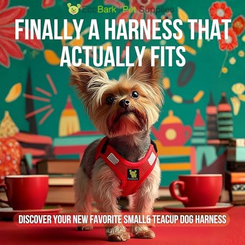 EcoBark Step in Dog Harness - Eco-Friendly Teacup Dog Harnesses for XS and Small Dogs - Reflective and Adjustable Mini Body Halter Vest -Tiny Soft Mesh Toy Breed Harness (Red, XS)