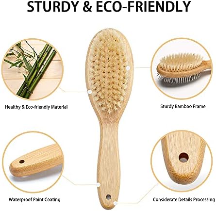 Dog Brush Cat Brush, Vokiuler Double Sided Bristle and Pin Pet Brush for Dog Grooming, Real Boar Bristle Shedding Brush with Bamboo Handle for Long Short Hair, 2 Pack Dog Comb, White