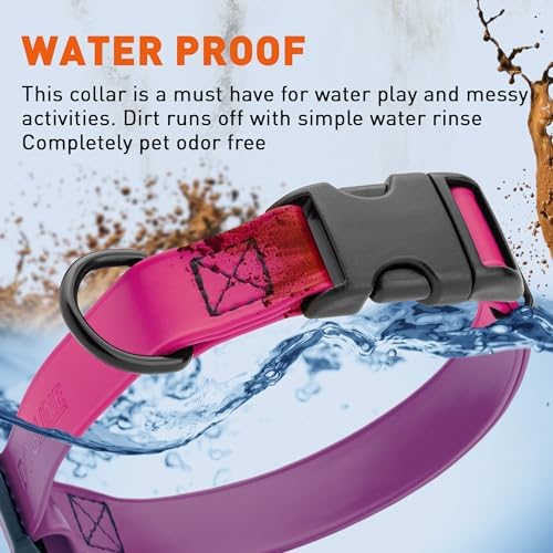 Dogline Biothane Waterproof Dog Collar with Quick Release Buckle Strong Coated Nylon Webbing with Odor- Proof for Easy Care Easy to Clean Fits Small Medium Large Dogs, Magenta Pink 3/4" W 12-19" L