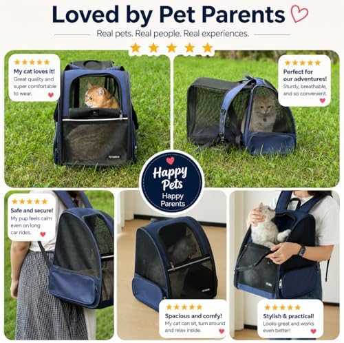 Cat Backpack，Expandable Cat Carrier Backpack, Dog Backpack Carrier and Pet Carrier Backpack, Suitable for Cats, Dogs Kitten or Small Dogs, Travel Friendly Puppy Cats Bag (Blue)