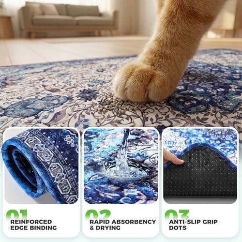 Hompet Cat Litter Mat 2 Pack, 24x36 Large Machine Washable Trapping Mats for Cats, Super Absorbent & Urine-Proof Cat Litter Box Mat for Floor, Waterproof & Non Slip Kitty Litter Rug