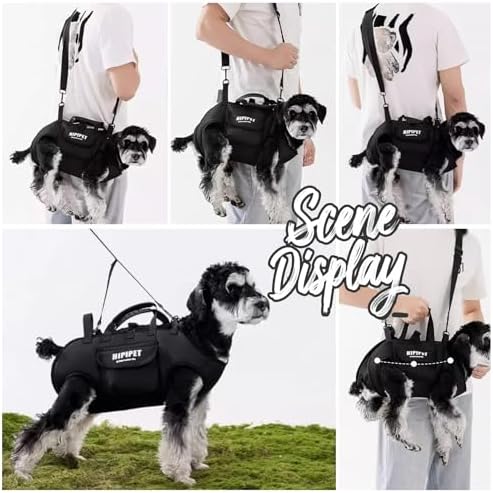 PETCUTE 4-in-1 Dog Carrier Sling,Adjustable Puppy Carriers with Storage Pocket, Hand-Free Dog Sling Carrier for Carry Small Dogs and Cats,Legs Out Pet Travel Safety Harness,Black,XL