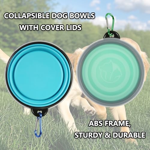 SLSON Dog Bowls Pet Collapsible Bowl with Cover Lids, 2 Pack Travel Bowls