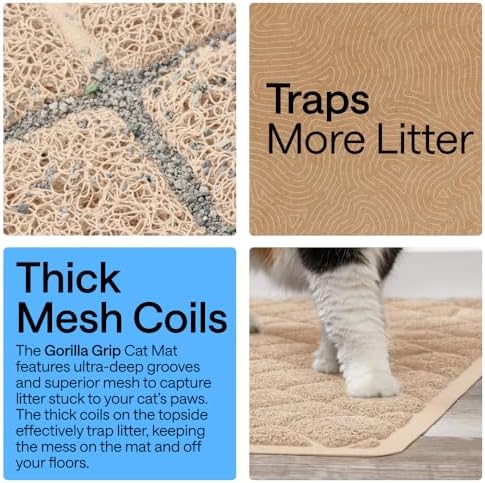 GORILLA GRIP Cat Litter Box Mat, Coiled Mesh Trapping Mats, 35x23 Beige