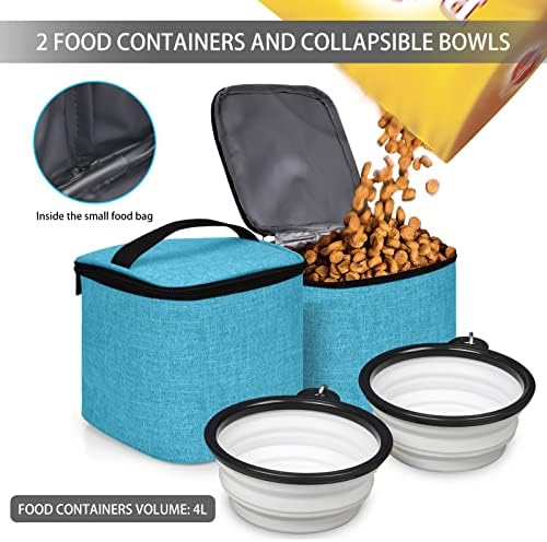 BAGLHER Pet Travel Bag, Double-Layer Pet Supplies Backpack (for All Pet Travel Supplies), Pet Travel Backpack with 2 Silicone Collapsible Bowls and 2 Food Baskets Sky Blue