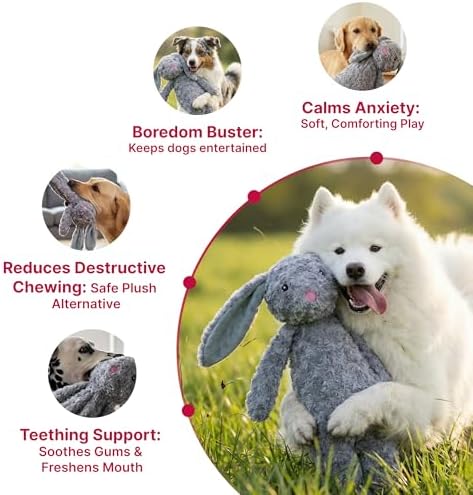 Petlou Stuffingless Floppy Plush Dog Toys with Durable Squeak and Crinkle Paper Dog Chew Toys for Large Dogs and Medium Dogs (Gray, 19 Inch Floopy Rabbit 2)