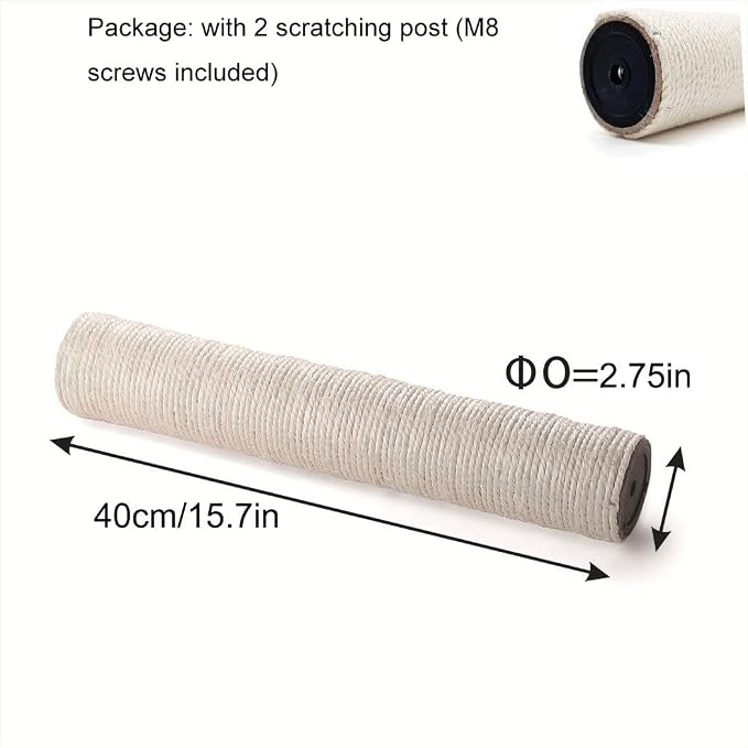 2 PCS M8 Cat Scratching Post Replacement,15.7Inch Sisal Pole Cat Tree Replacement Post with Screws,DIY Scratcher Scratching Post Replacement, Pad, Crafts Gardening Hammock Home Decorating