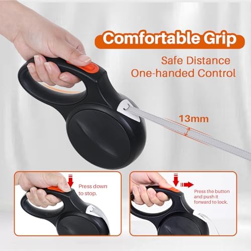 16 FT Retractable Dog Leash for Large Dogs, Heavy Duty & Reflective, Durable Long Leash for Medium to Large Dogs up to 110lbs, Comfortable Handle for Easy Control (Black)