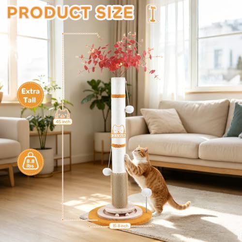 Cat Scratching Post,45'' Tall Scratcher Tree Toys for Indoor Large Cats