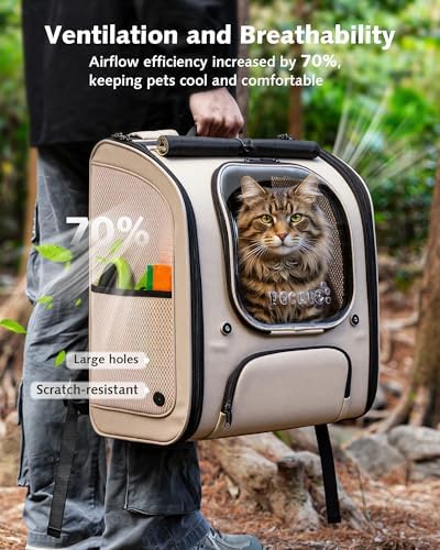 Pecute Cat Backpack Carrier,Large Space Cat Bubble Backpack,Ergonomic,Khaki