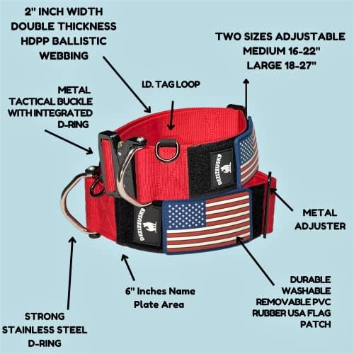 2" Wide Tactical Dog Collar Quick Release Metal Buckle D-Ring M-L-XL Dogs