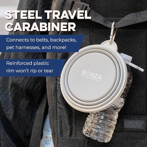 Bonza Collapsible Dog Bowls - 2 Pack, Small 12 oz, Dog Travel Accessories, Silicone Portable Dogs Bowl & Water Dish with Reinforced Rim & Carabiner for Hiking, Camping, and Car Trips, Black